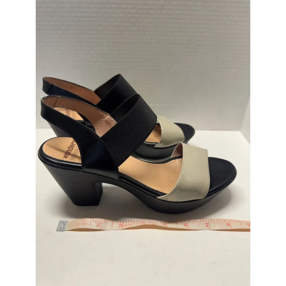 Wonders Mas Amor Por Favor Platform Sandals Black Beige Leather Spain 39 8.5
